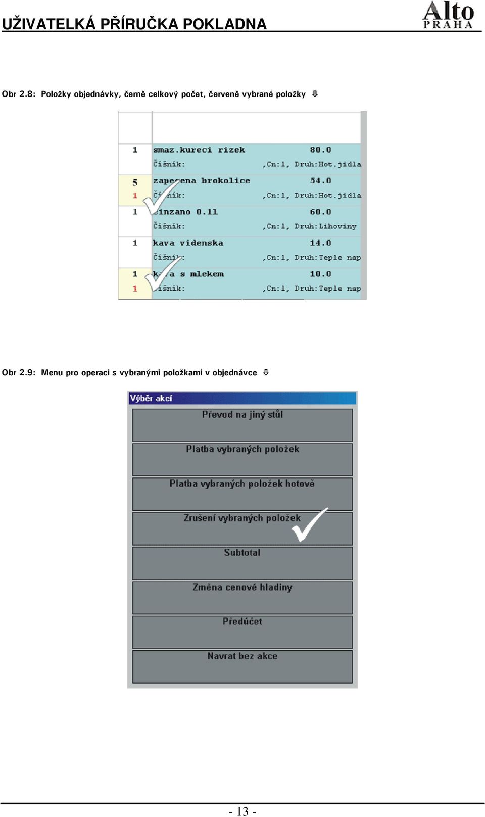 počet, červeně vybrané položky Obr 2.