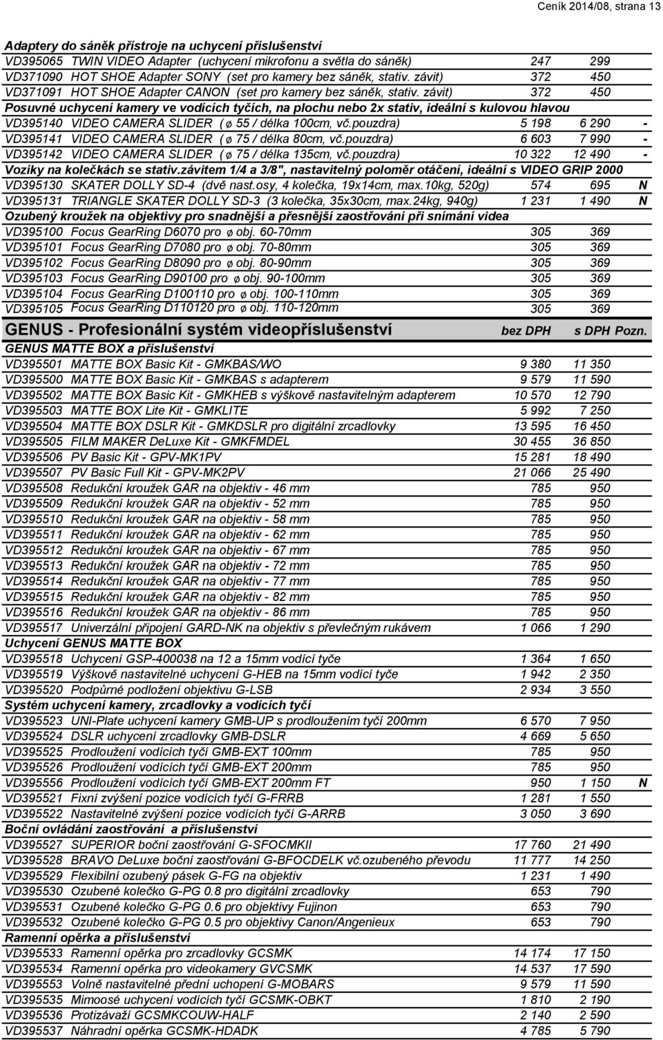 závit) 372 450 Posuvné uchycení kamery ve vodících tyčích, na plochu nebo 2x stativ, ideální s kulovou hlavou VD395140 VIDEO CAMERA SLIDER ( ø 55 / délka 100cm, vč.