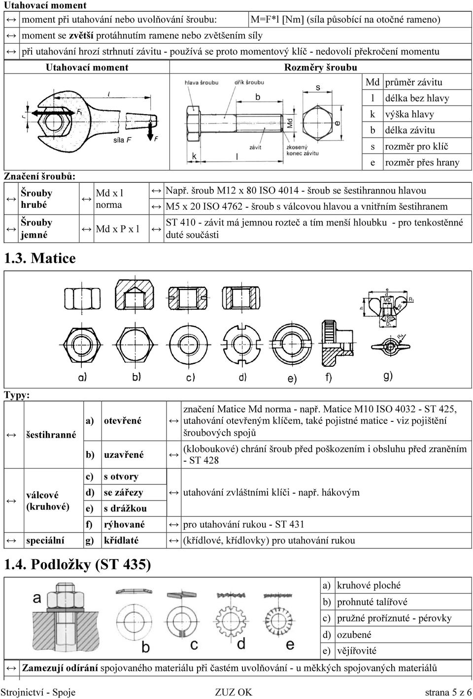 Matice Utahovací moment Md x l norma Md x P x l Rozměry šroubu Md průměr závitu l k b s e délka bez hlavy výška hlavy délka závitu rozměr pro klíč rozměr přes hrany Např.