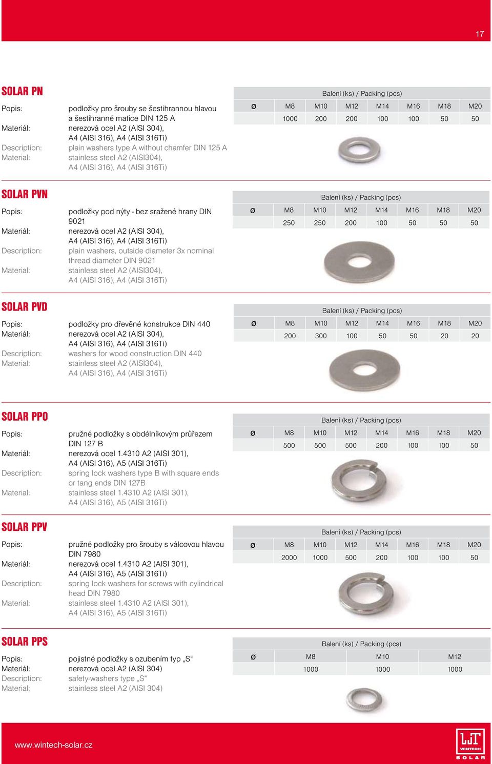 diameter 3x nominal thread diameter DIN 9021 stainless steel A2 (AISI304), A4 (AISI 316), A4 (AISI 316Ti) SOLAR PVD podložky pro dřevěné konstrukce DIN 440 nerezová ocel A2 (AISI 304), A4 (AISI 316),