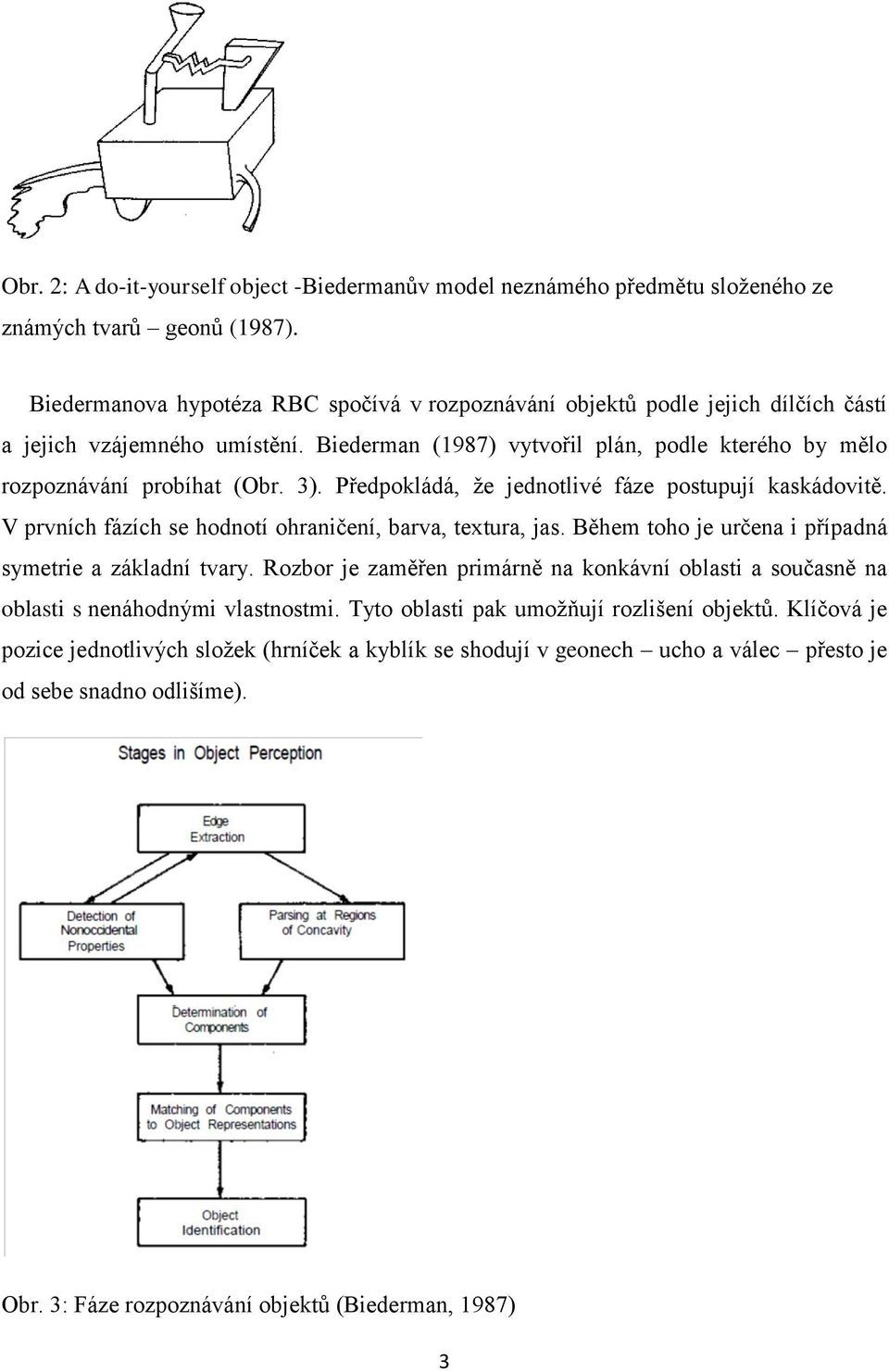 Předpokládá, že jednotlivé fáze postupují kaskádovitě. V prvních fázích se hodnotí ohraničení, barva, textura, jas. Během toho je určena i případná symetrie a základní tvary.