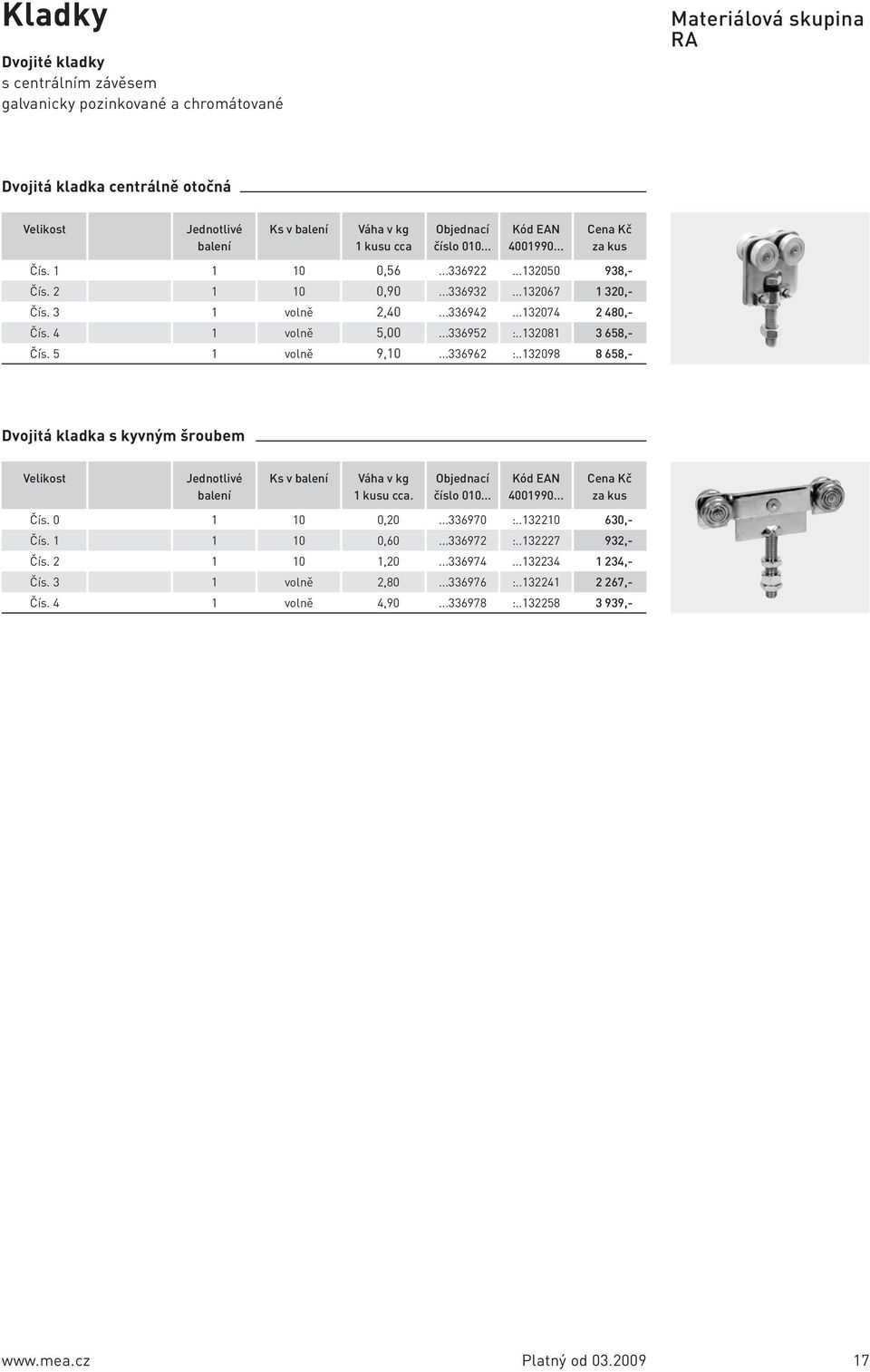 .32098 938,- 320,- 2 480,- 3 658,- 8 658,- Dvojitá kladka s kyvným šroubem Ks v kusu cca. číslo 00... 400990... 0 0,20...336970 :.