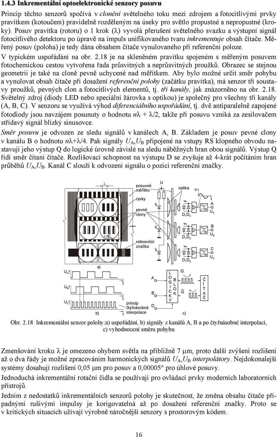 Posuv pravítka (rotoru) o krok () vyvolá přerušení světelného svazku a výstupní signál fotocitlivého etektoru po úpravě na impuls unifikovaného tvaru inkrementuje obsah čítače.