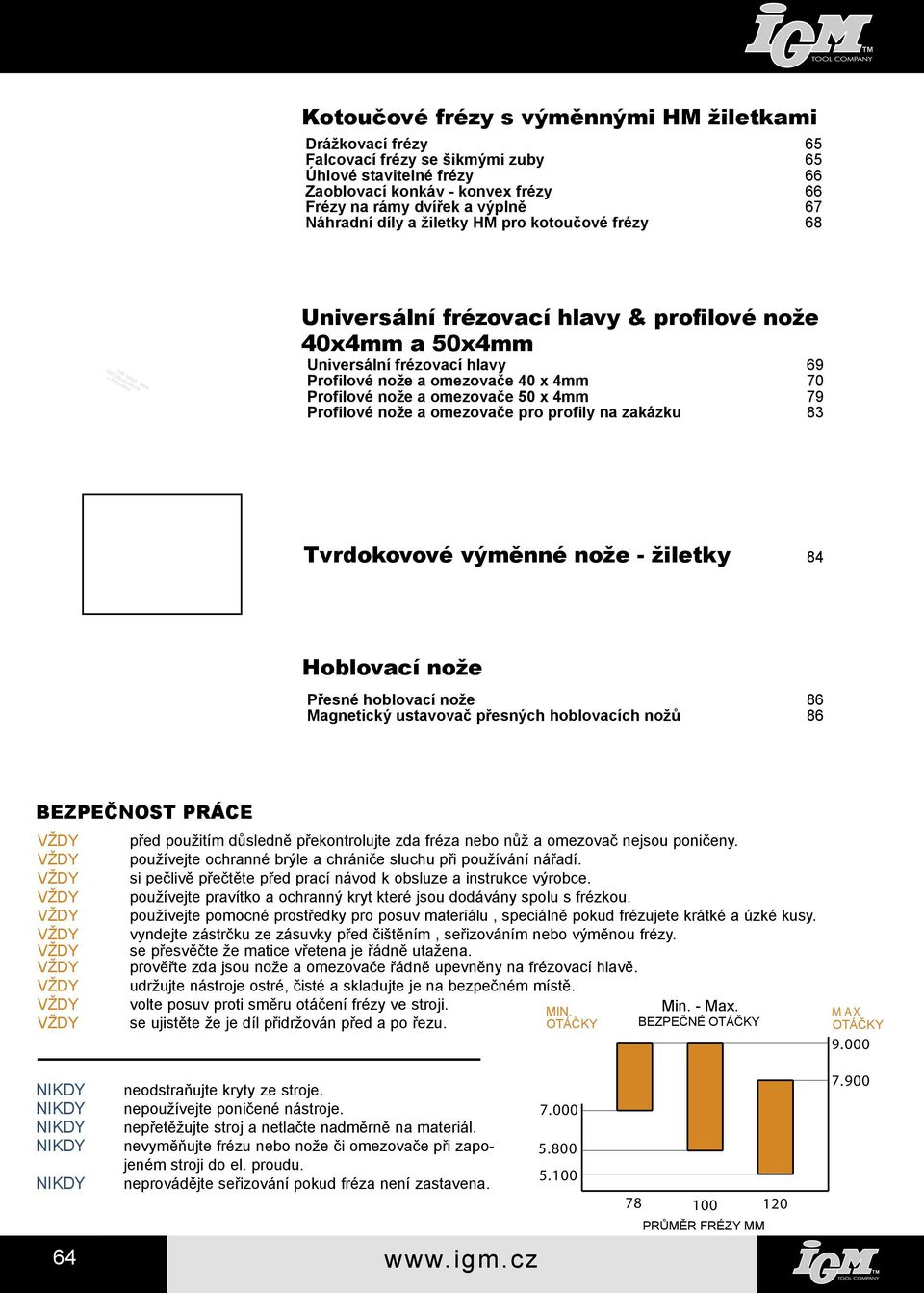 omezovače 40 x 4 70 Profilové nože a omezovače 50 x 4 79 Profilové nože a omezovače pro profily na zakázku 83 Tvrdokovové výměnné nože - žiletky 84 Hoblovací nože Přesné hoblovací nože 86 Magnetický