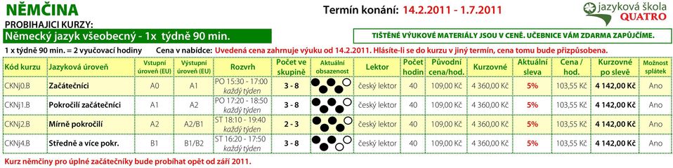 Hlásíte-li se do kurzu v jiný termín, cena tomu bude přizpůsobena. CKNj0.B CKNj1.B CKNj2.B CKNj4.