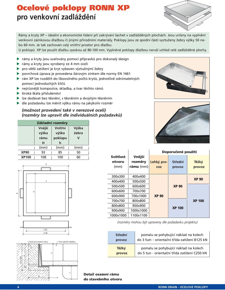 U poklopů XP lze použít dlažbu vysokou až 80-100 mm. Vyplněné poklopy dlažbou neruší vzhled celé zadlážděné plochy.