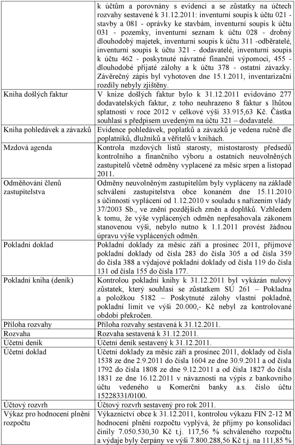 -odběratelé, inventurní soupis k účtu 321 - dodavatelé, inventurní soupis k účtu 462 - poskytnuté návratné finanční výpomoci, 455 - dlouhodobé přijaté zálohy a k účtu 378 - ostatní závazky.