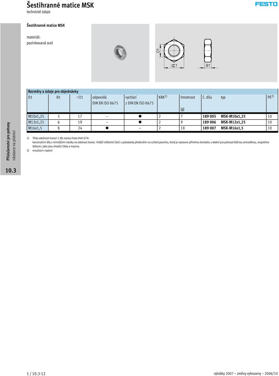 dílu typ PE 2) [g] M10x1,25 5 17 2 7 189 005 MSK-M10x1,25 10 6 19 2 9 189 006 MSK- 10 x1,5