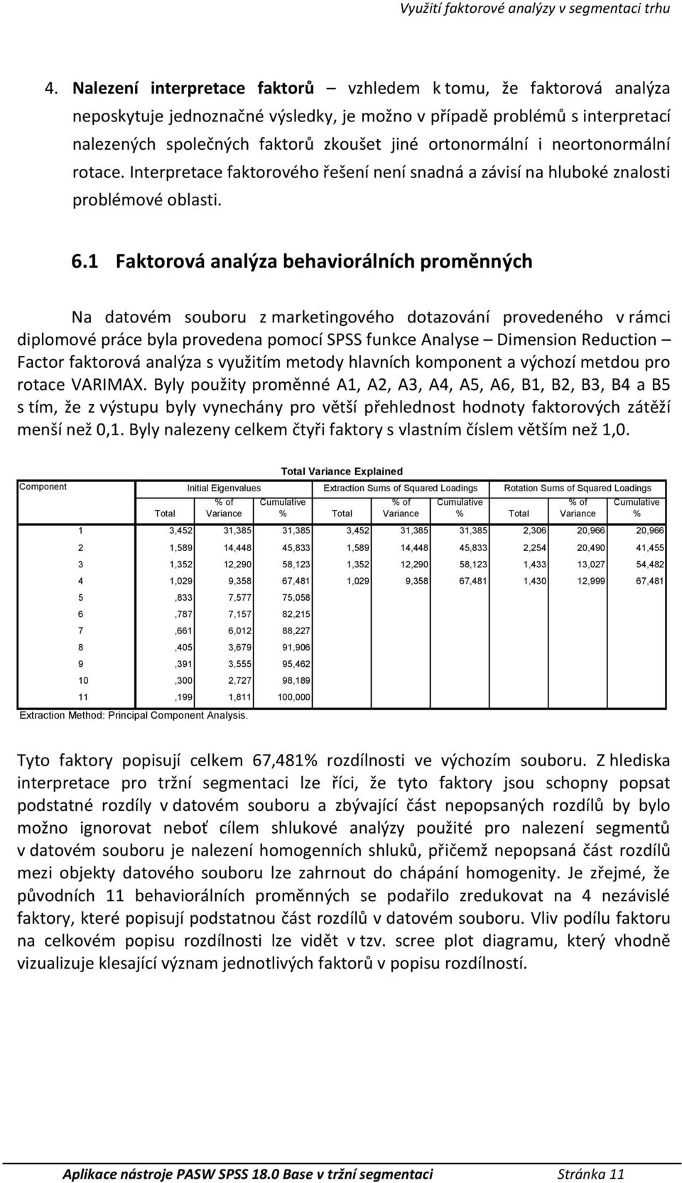 ortonormální rotace. Interpretace fatorového řešení ní snadná a závisí na hluboé znalosti problémové oblasti. 6.