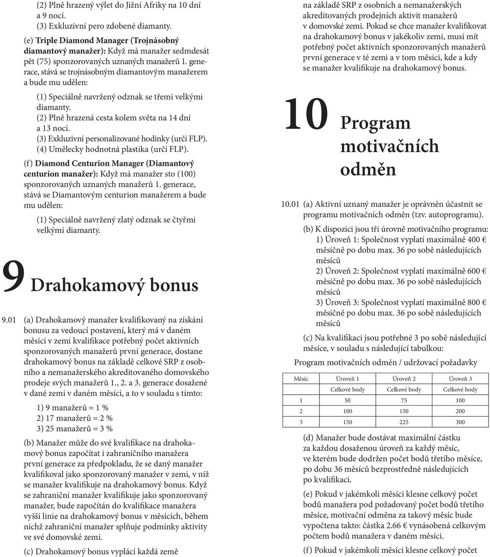 generace, stává se trojnásobným diamantovým manažerem a bude mu udělen: (1) Speciálně navržený odznak se třemi velkými diamanty. (2) Plně hrazená cesta kolem světa na 14 dní a 13 nocí.