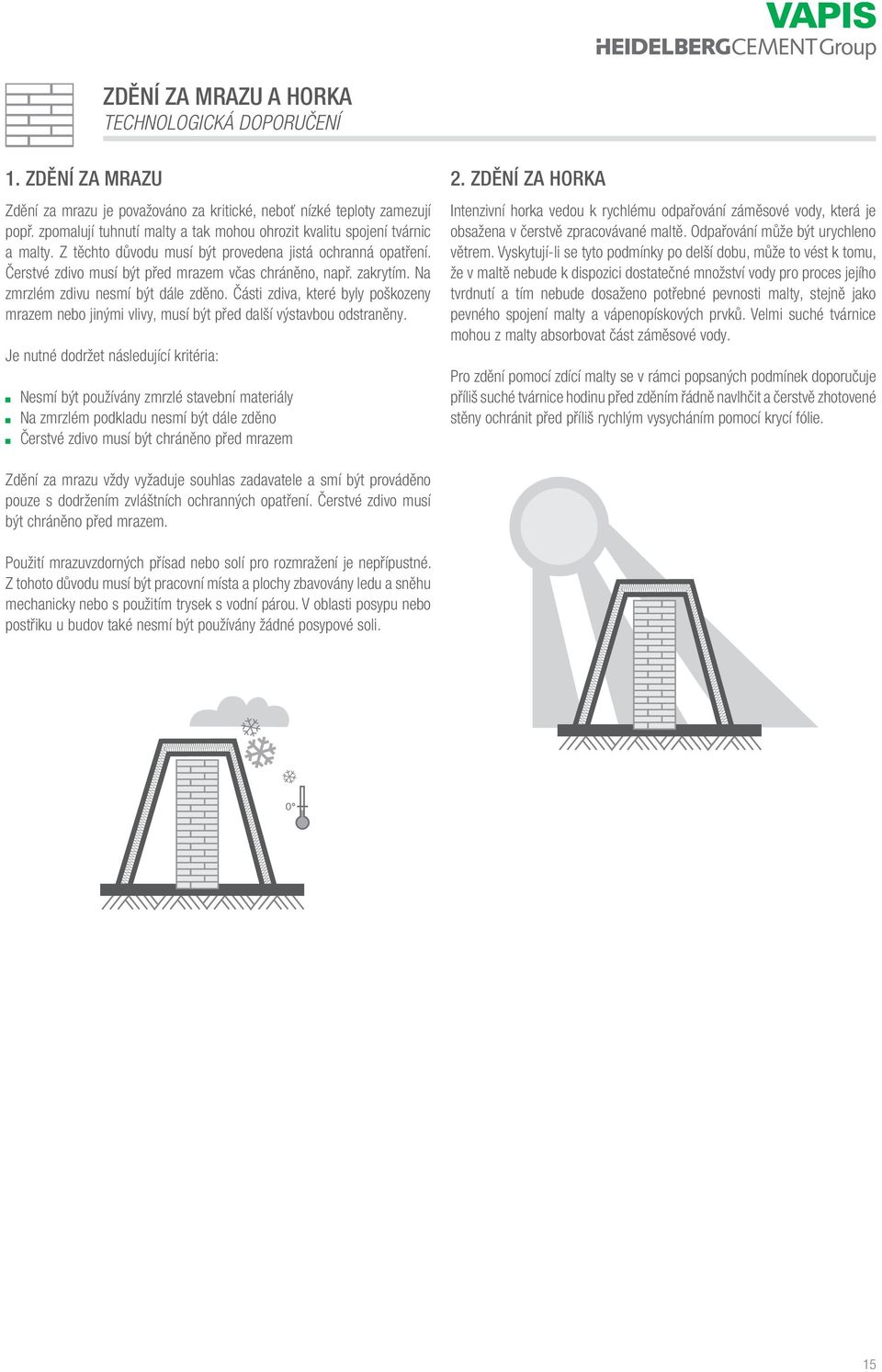 zakrytím. Na zmrzlém zdivu nesmí být dále zděno. Části zdiva, které byly poškozeny mrazem nebo jinými vlivy, musí být před další výstavbou odstraněny.