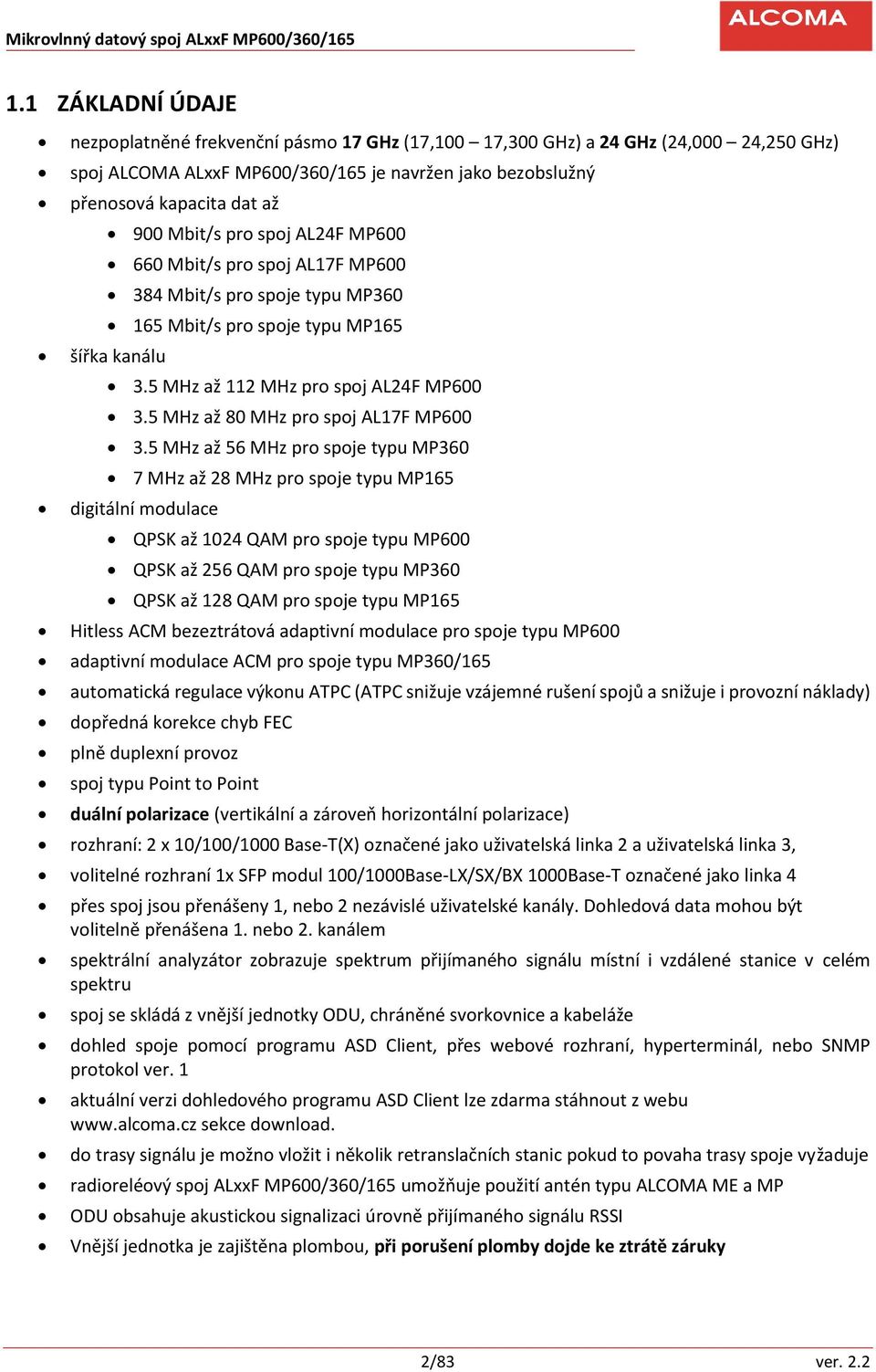 5 MHz až 80 MHz pro spoj AL17F MP600 3.