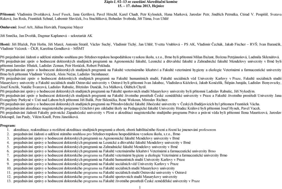 Pospíšil, Svatava Raková, Jan Roda, František Sehnal, Lubomír Slavíček, Iva Stuchlíková, Bohuslav Svoboda, Jiří Tůma, Ivan Uhlíř Omluvení: Josef Arlt, Július Horváth, Françoise Mayer Jiří Smrčka, Jan