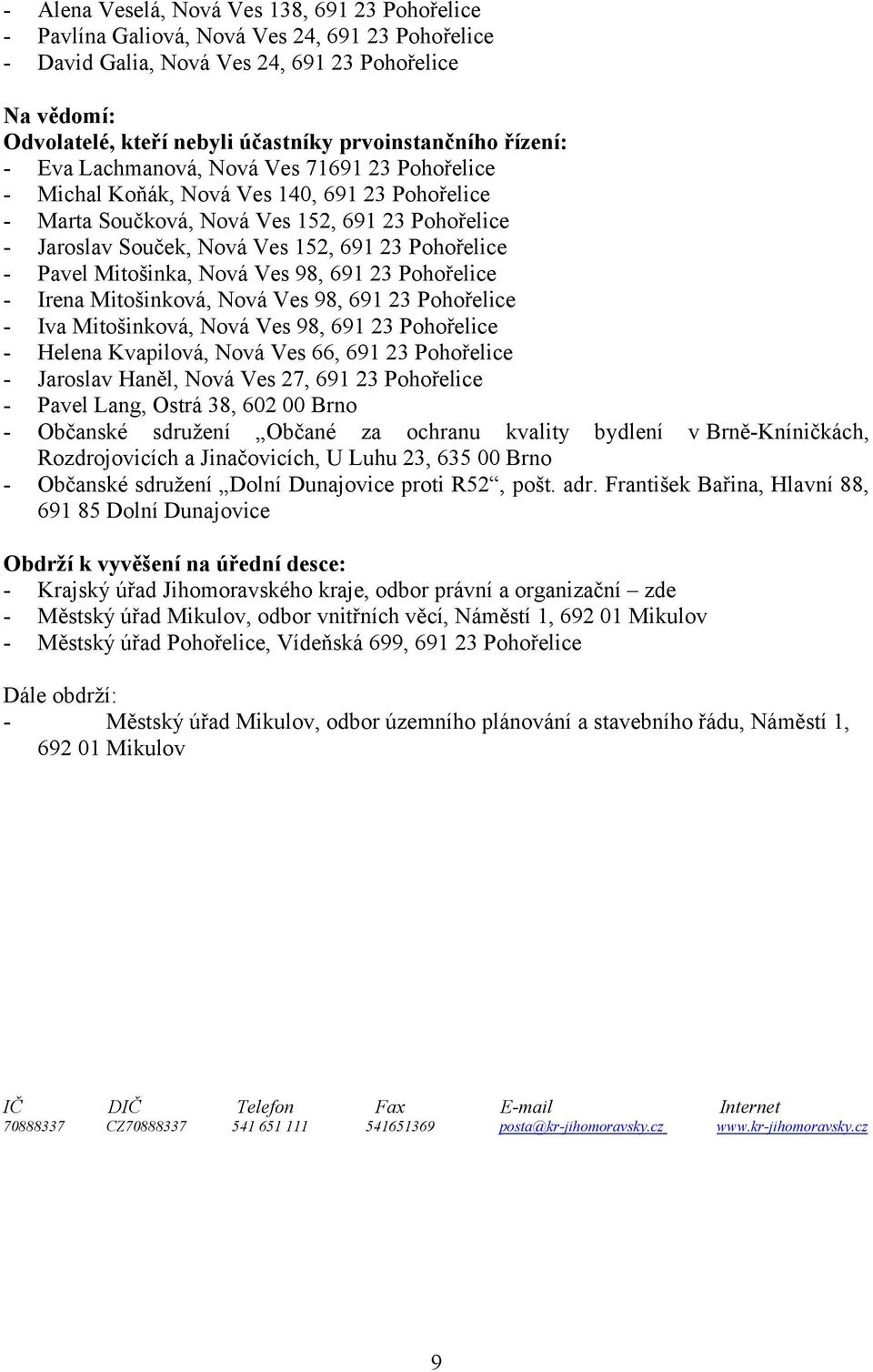 152, 691 23 Pohořelice - Pavel Mitošinka, Nová Ves 98, 691 23 Pohořelice - Irena Mitošinková, Nová Ves 98, 691 23 Pohořelice - Iva Mitošinková, Nová Ves 98, 691 23 Pohořelice - Helena Kvapilová, Nová