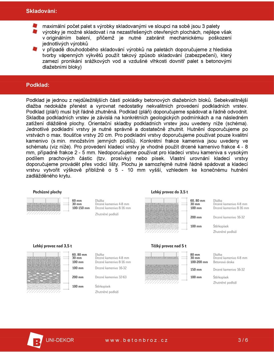 skladování (zabezpečení), který zamezí pronikání srážkových vod a vzdušné vlhkosti dovnitř palet s betonovými dlažebními bloky) Podklad: Podklad je jednou z nejdůležitějších částí pokládky betonových