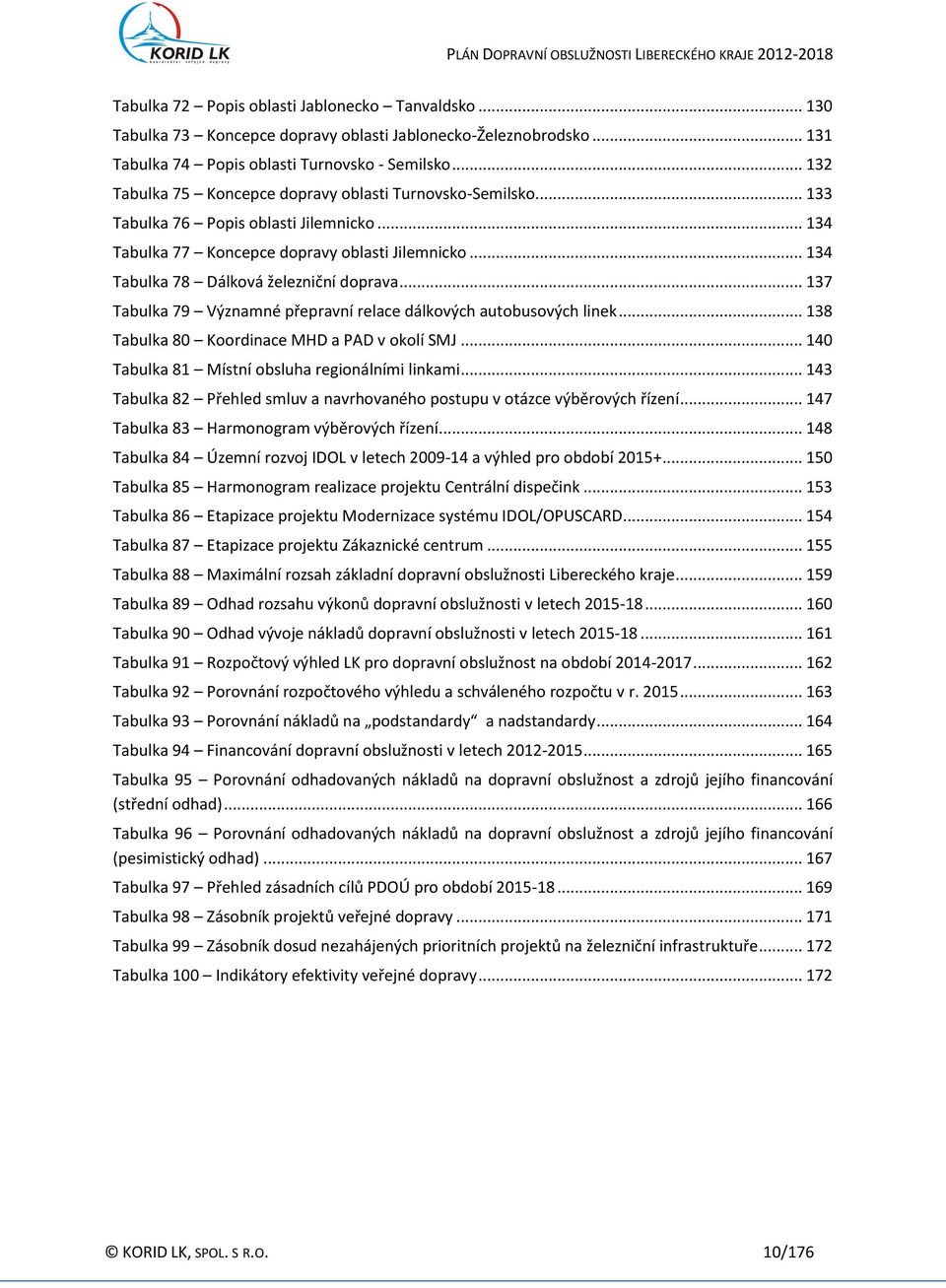 .. 134 Tabulka 78 Dálková železniční doprava... 137 Tabulka 79 Významné přepravní relace dálkových autobusových linek... 138 Tabulka 80 Koordinace MHD a PAD v okolí SMJ.