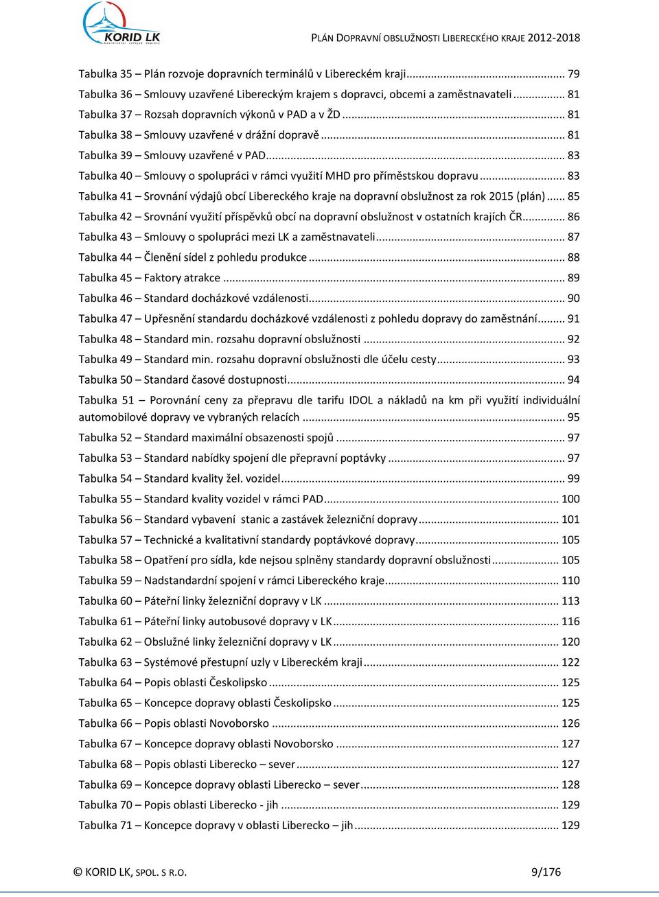 .. 83 Tabulka 40 Smlouvy o spolupráci v rámci využití MHD pro příměstskou dopravu... 83 Tabulka 41 Srovnání výdajů obcí Libereckého kraje na dopravní obslužnost za rok 2015 (plán).