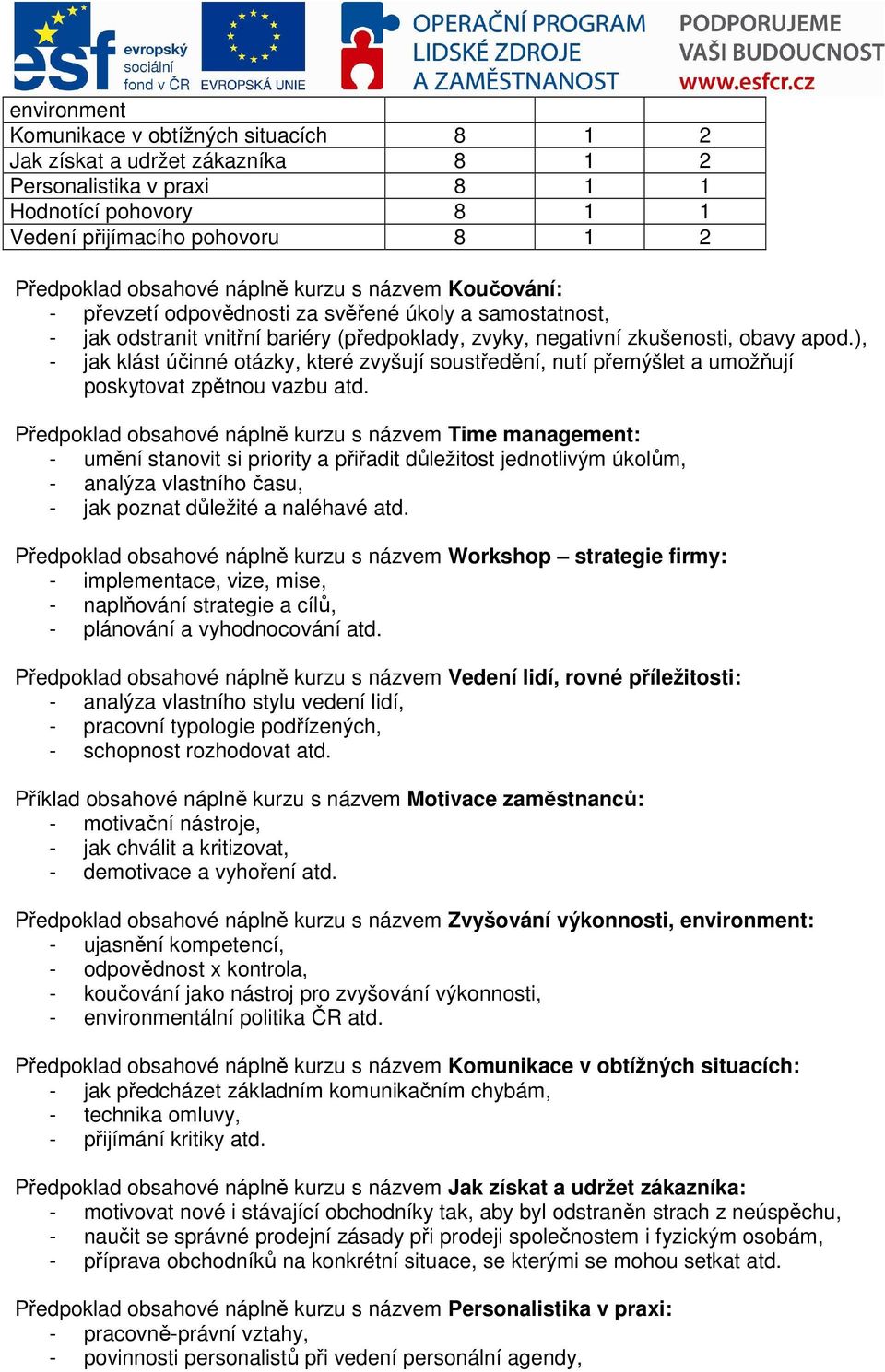 ), - jak klást účinné otázky, které zvyšují soustředění, nutí přemýšlet a umožňují poskytovat zpětnou vazbu atd.