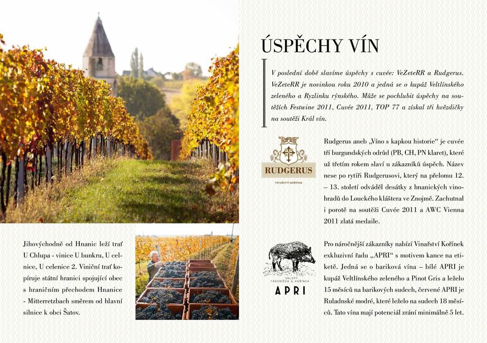 Rudgerus aneb Víno s kapkou historie je cuvée tří burgundských odrůd (PB, CH, PN klaret), které už třetím rokem slaví u zákazníků úspěch. Název nese po rytíři Rudgerusovi, který na přelomu 12. 13.