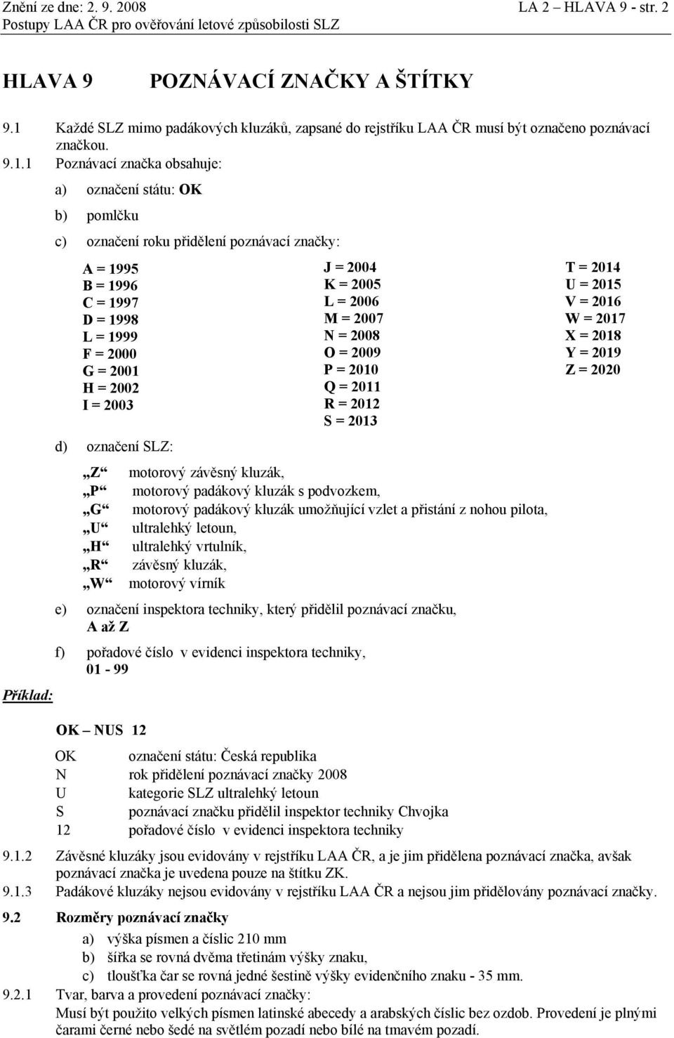 poznávací značky: A = 1995 B = 1996 C = 1997 D = 1998 L = 1999 F = 2000 G = 2001 H = 2002 I = 2003 J = 2004 K = 2005 L = 2006 M = 2007 N = 2008 O = 2009 P = 2010 Q = 2011 R = 2012 S = 2013 d)