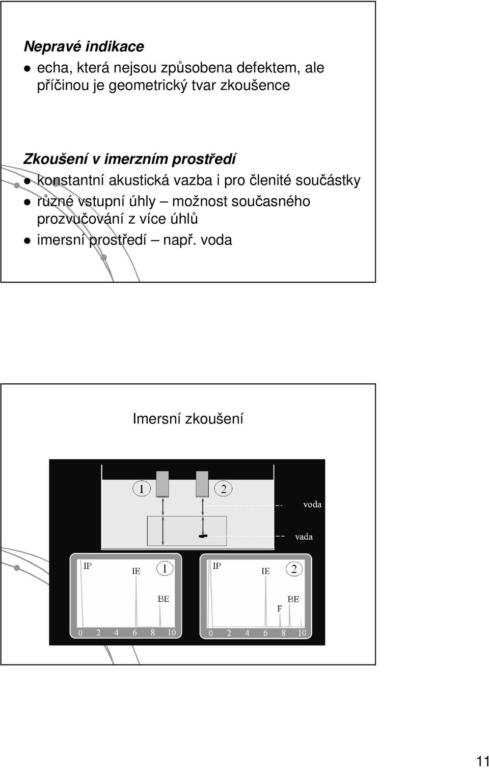 akustická vazba i pro členité součástky různé vstupní úhly možnost