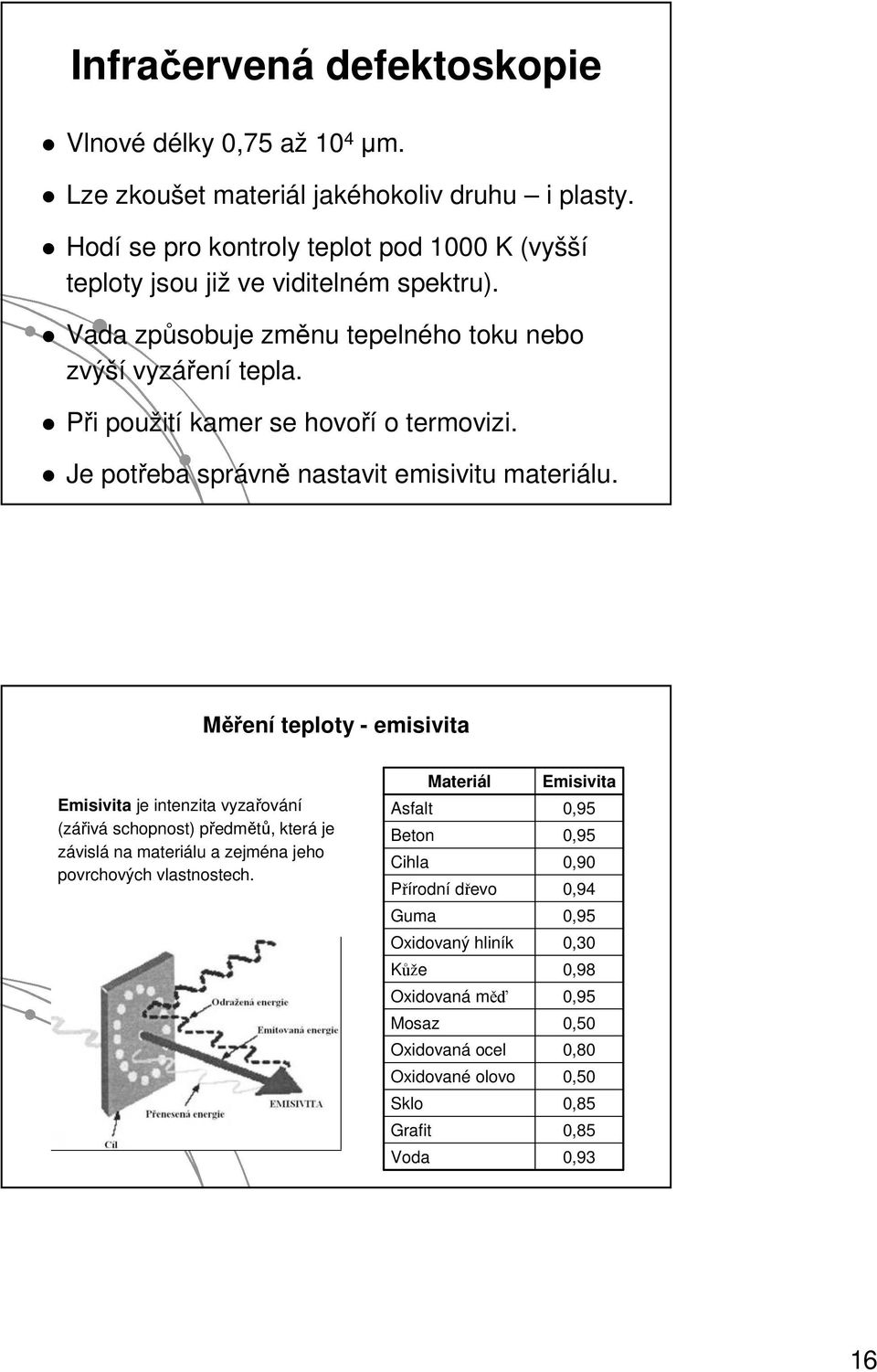 Při použití kamer se hovoří o termovizi. Je potřeba správně nastavit emisivitu materiálu.