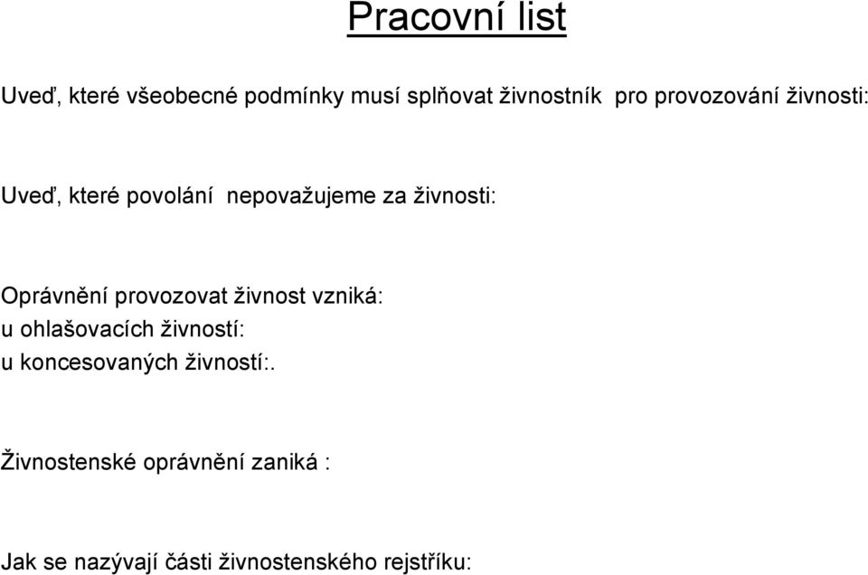 Oprávnění provozovat živnost vzniká: u ohlašovacích živností: u koncesovaných