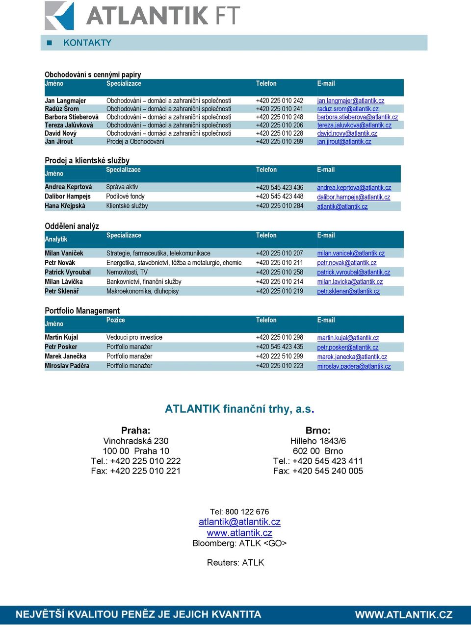 stieberova@atlantik.cz Tereza Jalůvková Obchodování domácí a zahraniční společnosti +420 225 010 206 tereza.jaluvkova@atlantik.