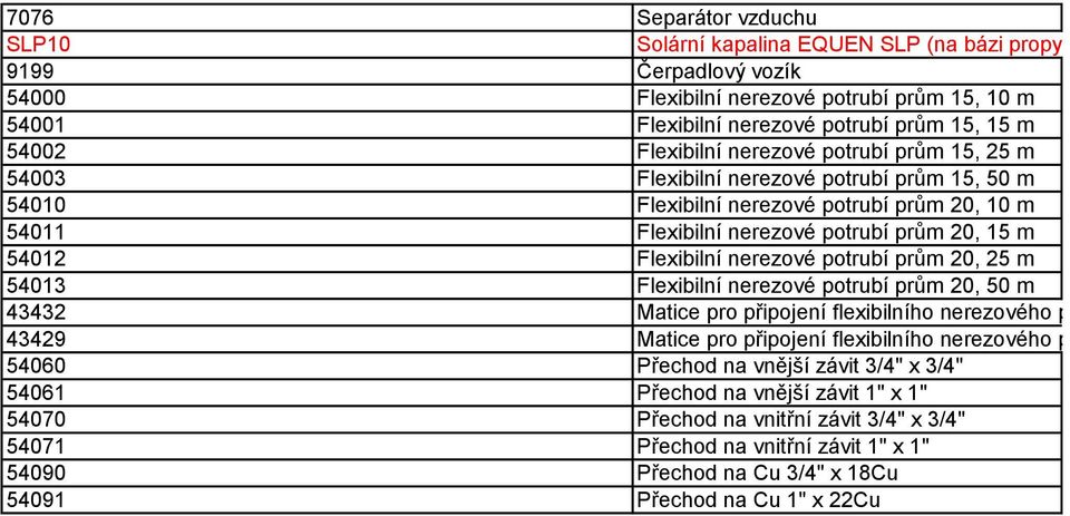 Flexibilní nerezové potrubí prům 20, 25 m 54013 Flexibilní nerezové potrubí prům 20, 50 m 43432 Matice pro připojení flexibilního nerezového potrubí prům 43429 Matice pro připojení flexibilního