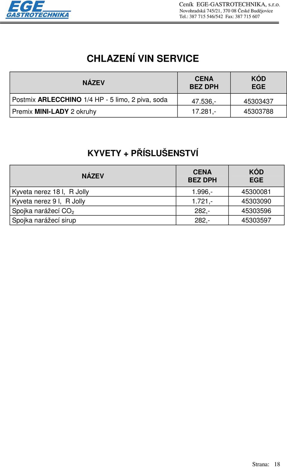 281,- 45303788 KYVETY + PŘÍSLUŠENSTVÍ Kyveta nerez 18 l, R Jolly 1.