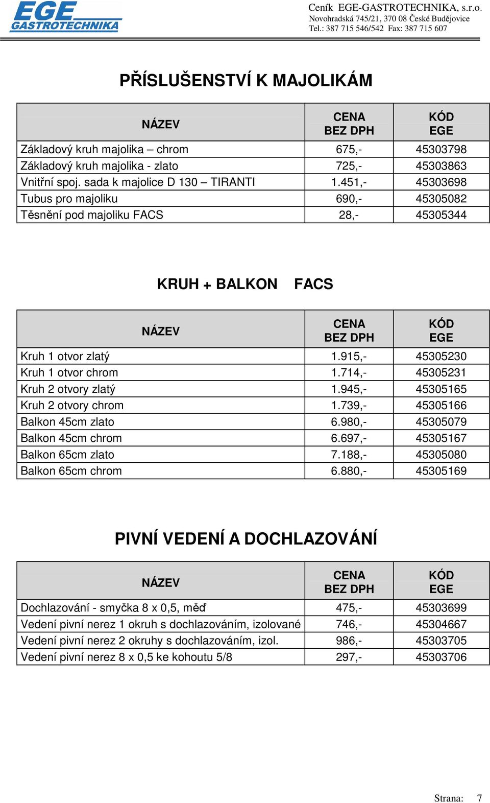 714,- 45305231 Kruh 2 otvory zlatý 1.945,- 45305165 Kruh 2 otvory chrom 1.739,- 45305166 Balkon 45cm zlato 6.980,- 45305079 Balkon 45cm chrom 6.697,- 45305167 Balkon 65cm zlato 7.