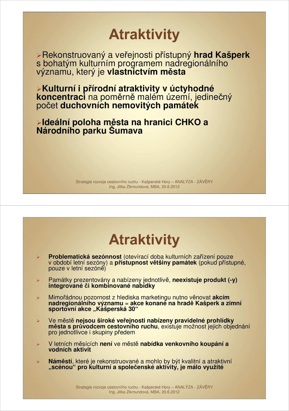 období letní sezóny) a přístupnost většiny památek (pokud přístupné, pouze v letní sezóně) Památky prezentovány a nabízeny jednotlivě, neexistuje produkt (-y) integrované či kombinované nabídky