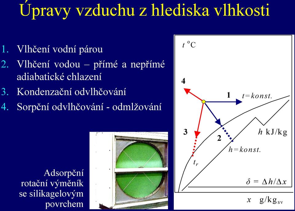 Kondenzační odvlhčování 4. Sorpční odvlhčování - odmlžování 4 1 t= konst.