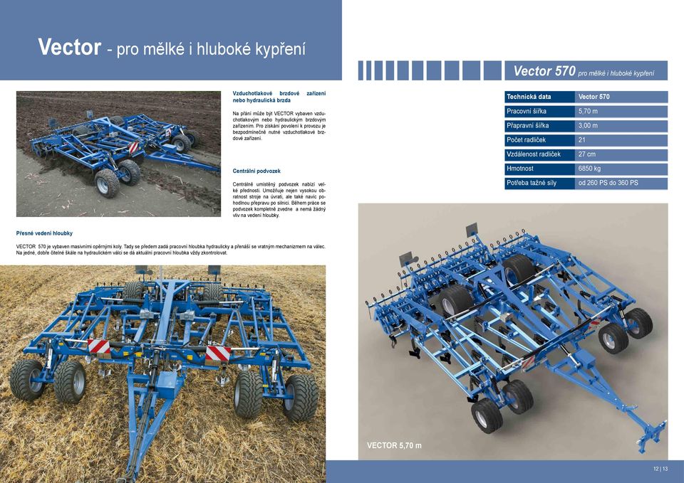 Technická data Vector 570 Pracovní šířka 5,70 m Přapravní šířka 3,00 m Počet radliček 21 Centrální podvozek Centrálně umístěný podvozek nabízí velké přednosti.