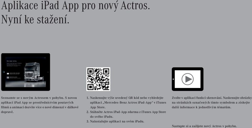 Naskenujte výše uvedený QR kód nebo vyhledejte aplikaci Mercedes-Benz Actros ipad-app v itunes App Store. 2.