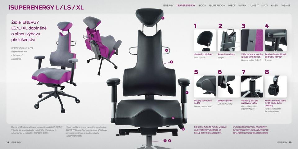 Double comfort seat Volitelný píst pro nastavení výšky Optional gas lift for different height Kolečka měkká nebo tvrdá podle typu podlahy Hard or soft castors for various floors 5 Chcete ještě