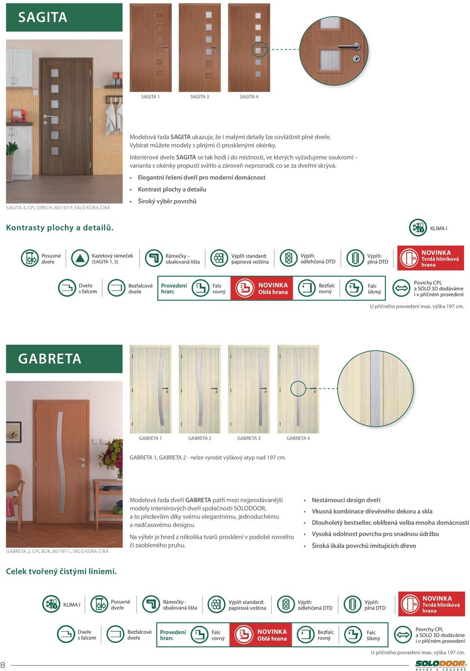 Elegantní řešení dveří pro moderní domácnost Kontrast plochy a detailu SAGTA 4, CPL OŘECH, 80/197 P, SKLO KŮRA ČRÁ Široký výběr povrchů Kontrasty plochy a detailů.
