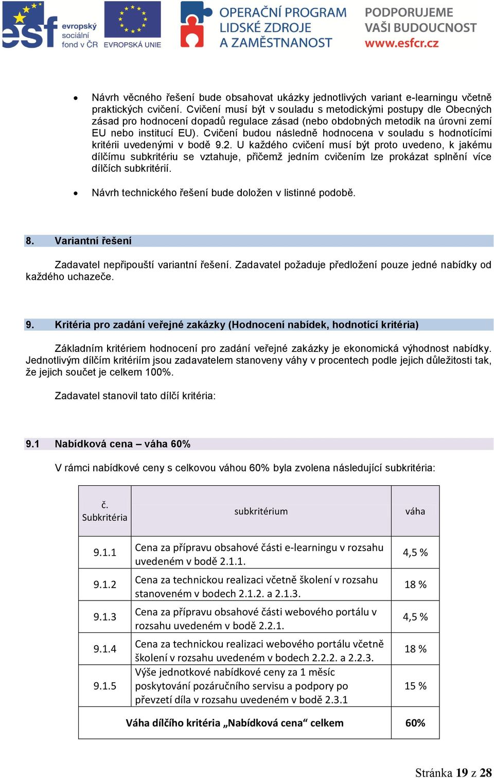 Cvičení budou následně hodnocena v souladu s hodnotícími kritérii uvedenými v bodě 9.2.