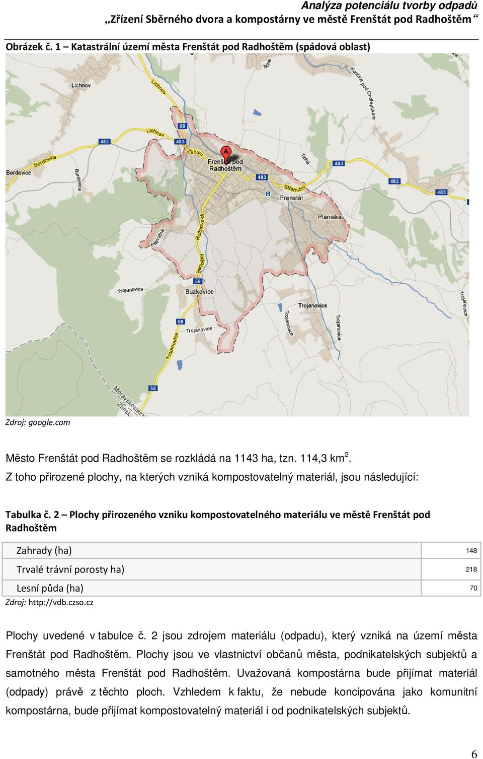 2 Plochy přirozeného vzniku kompostovatelného materiálu ve městě Frenštát pod Radhoštěm Zahrady (ha) 148 Trvalé trávní porosty ha) 218 Lesní půda (ha) 70 Zdroj: http://vdb.czso.