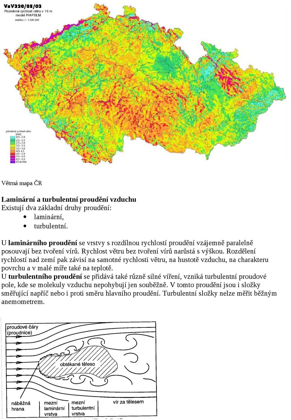 Rozdělení ryclostí nad zemí pak závisí na samotné ryclosti větru, na ustotě vzducu, na carakteru povrcu a v malé míře také na teplotě.