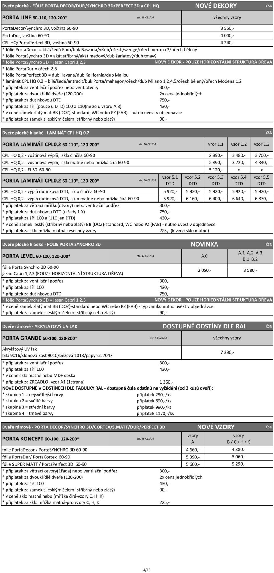Bawaria/višeň/ořech/wenge/ořech Verona 2/ořech bělený * fólie PortaSynchro 3D = jasan Capri 1,2,3 NOVÝ DEKOR - POUZE HORIZONTÁLNÍ STRUKTURA DŘEVA * fólie PortaDur = ořech 2-6 * laminát CPL HQ 0,2 =