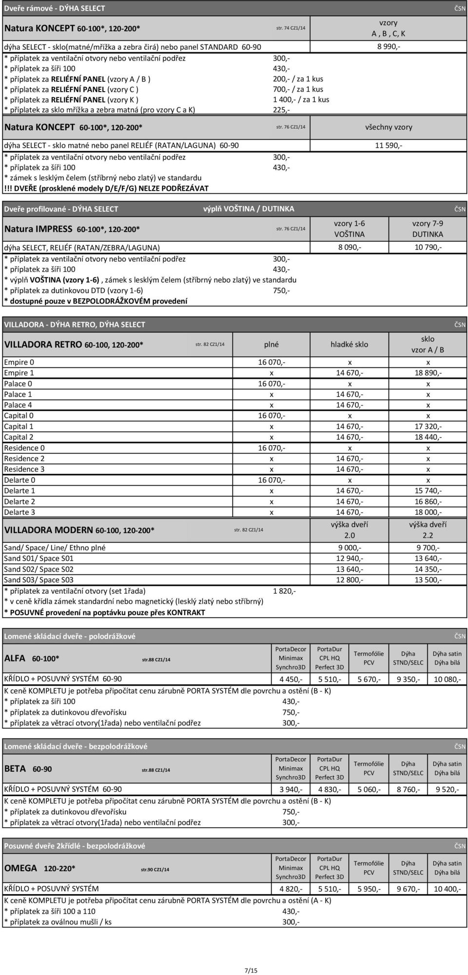 kus * příplatek za RELIÉFNÍ PANEL (y C ) 700,- / za 1 kus * příplatek za RELIÉFNÍ PANEL (y K ) 1 400,- / za 1 kus * příplatek za sklo mřížka a zebra matná (pro y C a K) 225,- y A, B, C, K 8 990,-