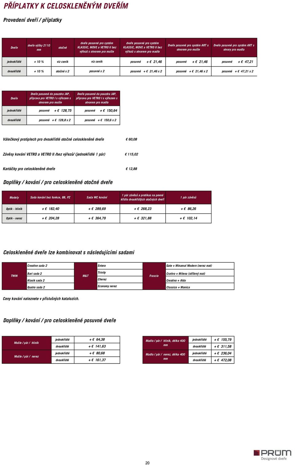 + 21,46 posuvné + 21,46 posuvné + 47,21 dvoukřídlé + 10 % otočné x 2 posuvné x 2 posuvné + 21,46 x 2 posuvné + 21,46 x 2 posuvné + 47,21 x 2 Dveře Dveře posuvné do pouzdra JAP, příprava pro VETRO I s