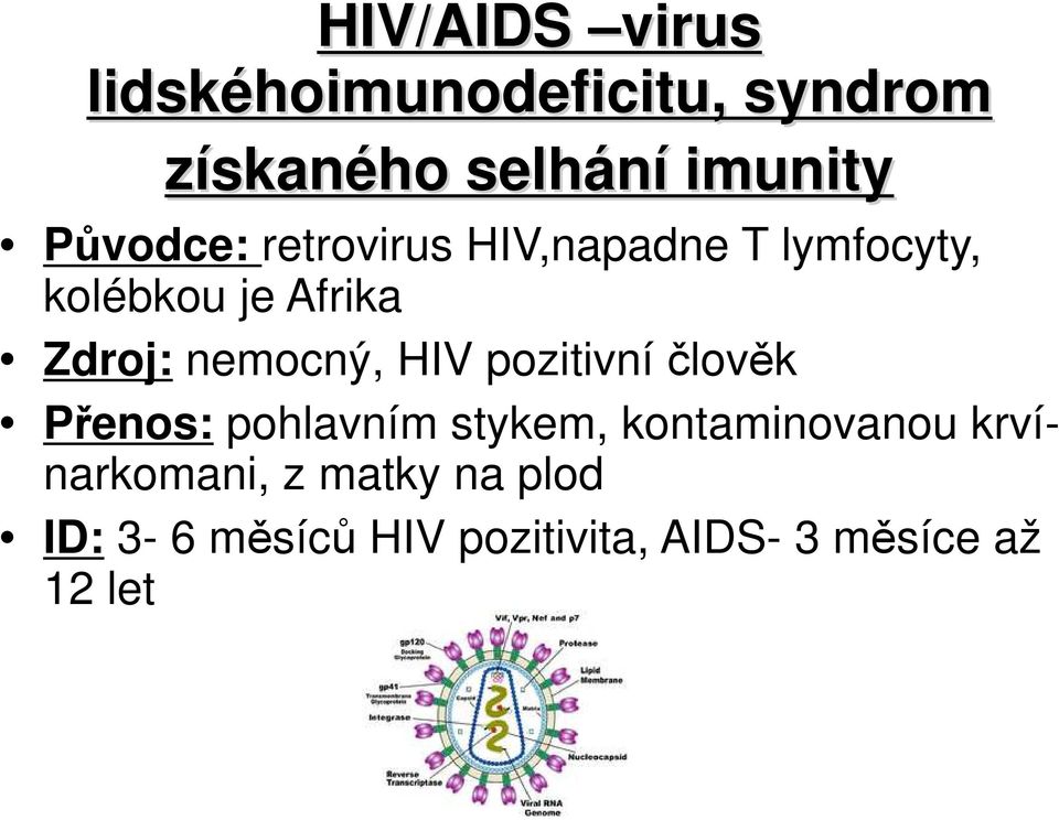 nemocný, HIV pozitivní člověk Přenos: pohlavním stykem, kontaminovanou