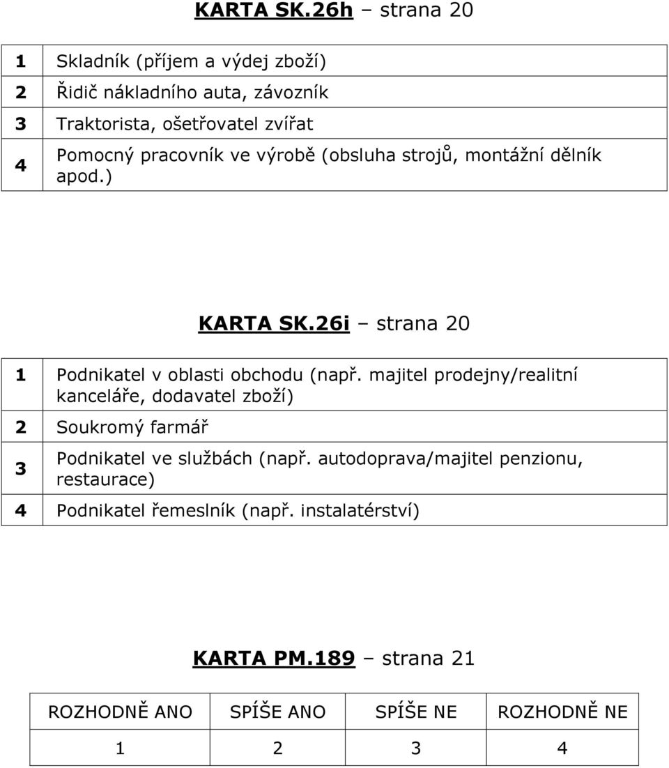 pracovník ve výrobě (obsluha strojů, montážní dělník apod.) 26i strana 20 1 Podnikatel v oblasti obchodu (např.