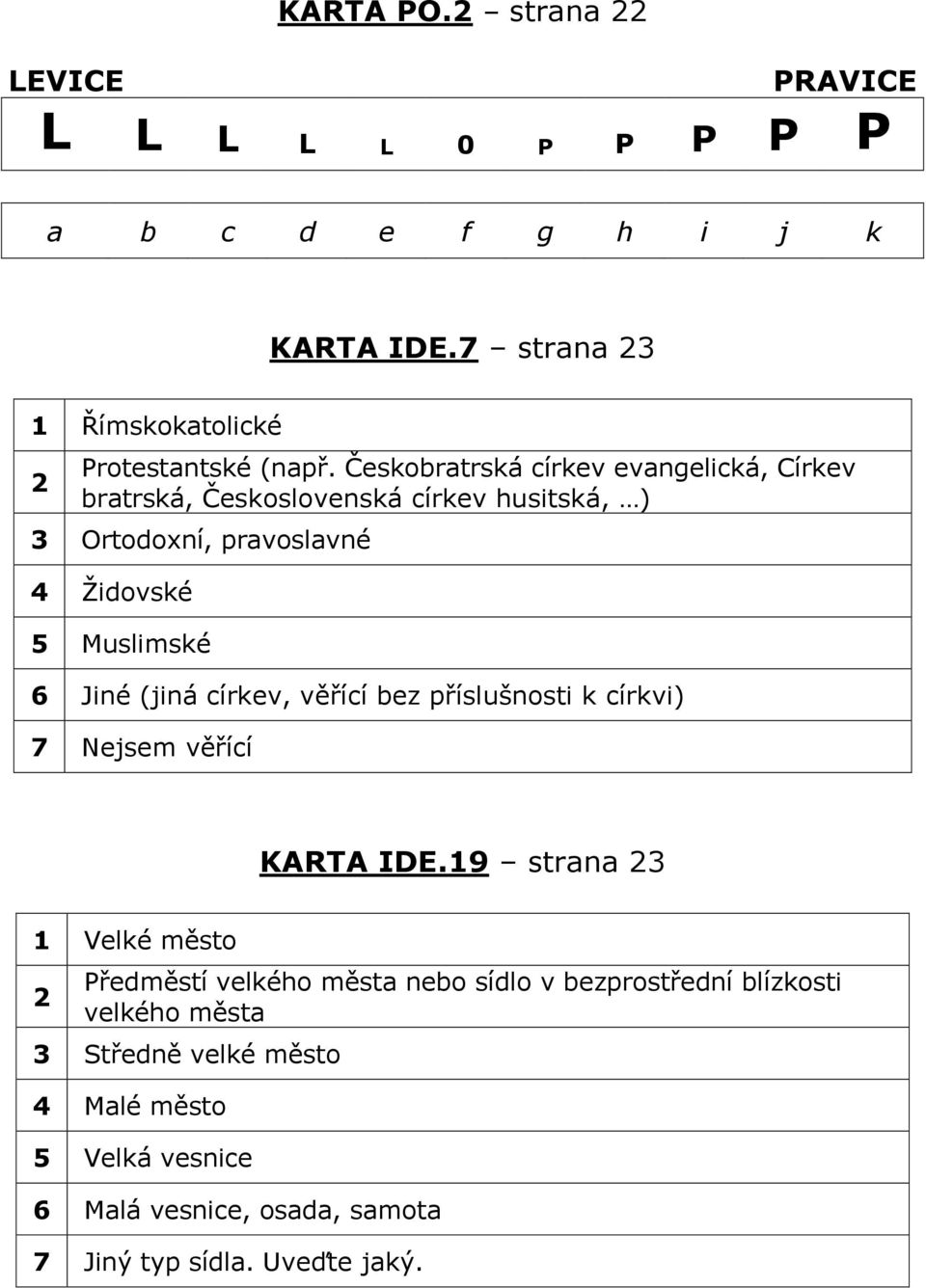 (jiná církev, věřící bez příslušnosti k církvi) 7 Nejsem věřící KARTA IDE.