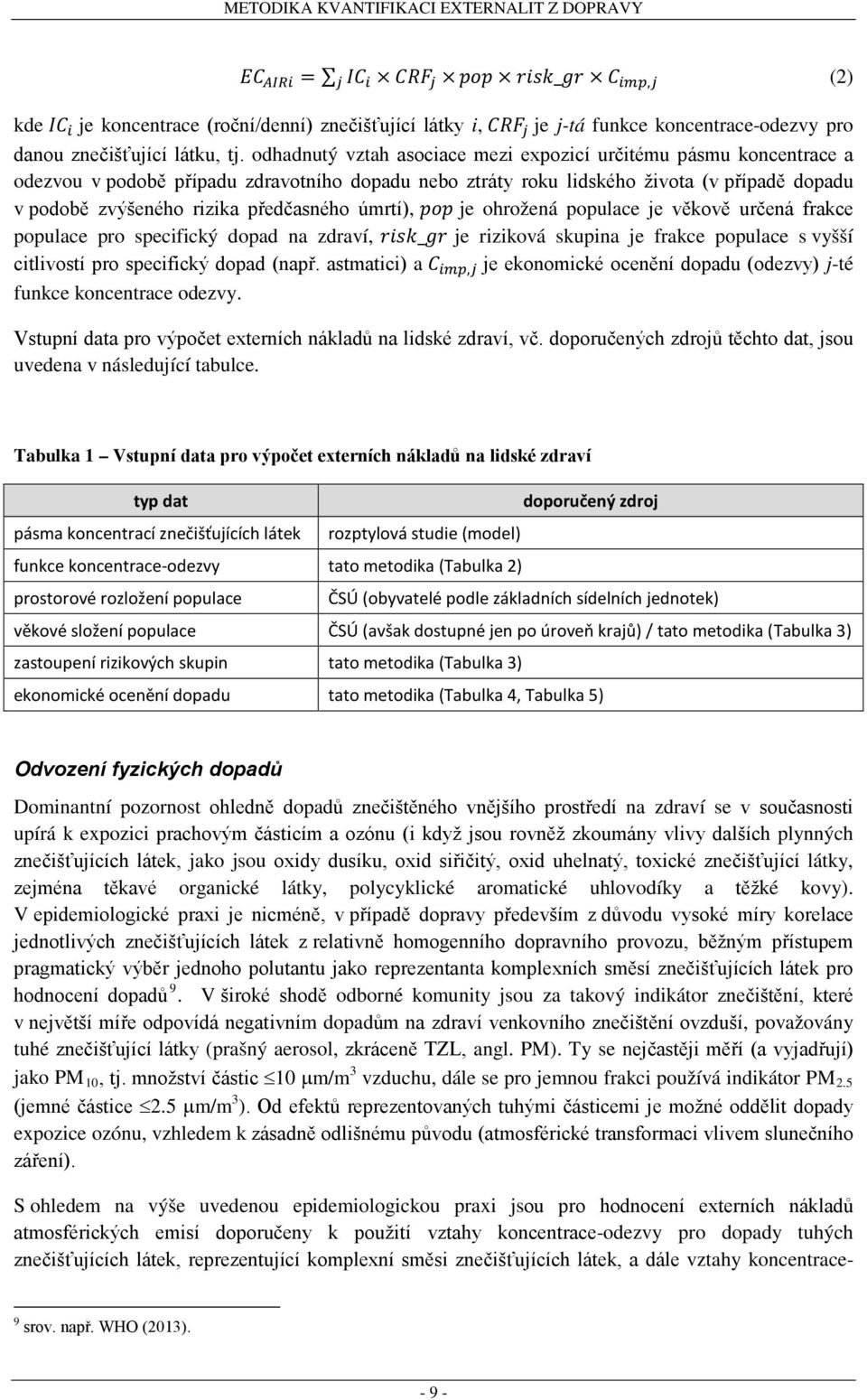 předčasného úmrtí), pop je ohrožená populace je věkově určená frakce populace pro specifický dopad na zdraví, risk_gr je riziková skupina je frakce populace s vyšší citlivostí pro specifický dopad