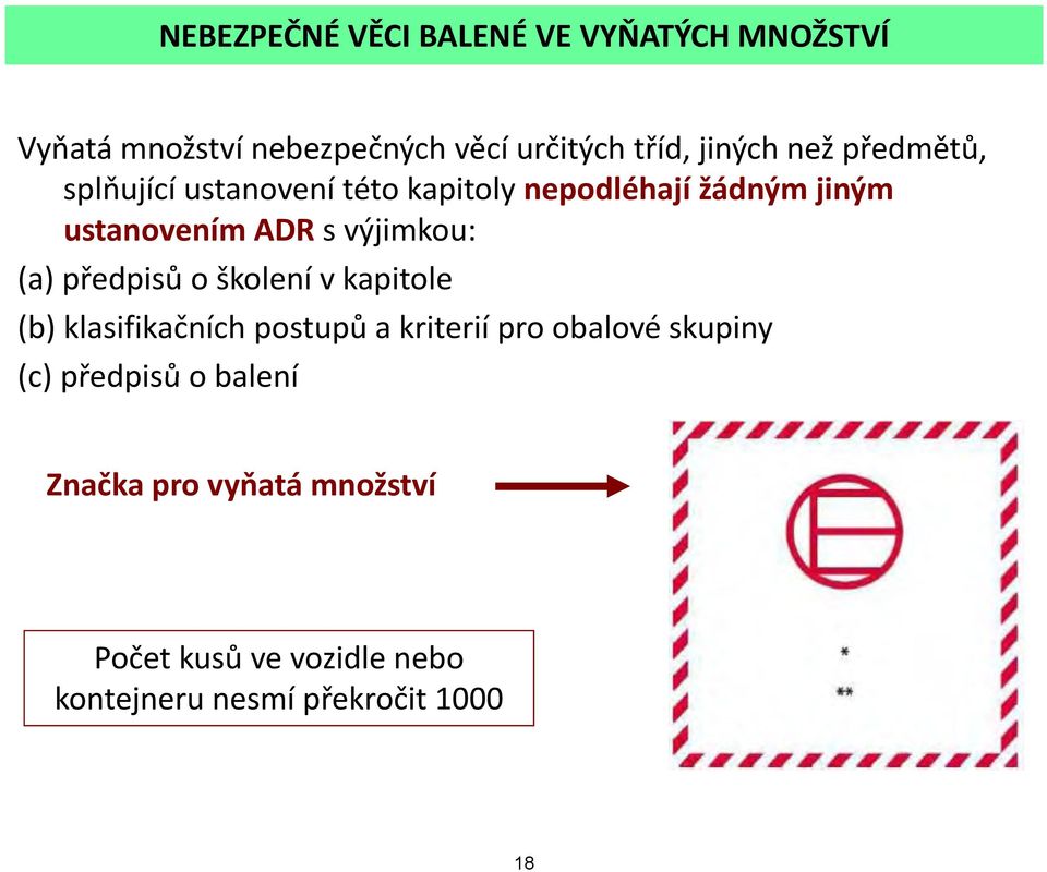 výjimkou: (a) předpisů o školení v kapitole (b) klasifikačních postupů a kriterií pro obalové