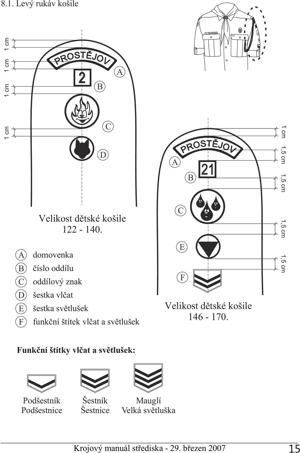 šestka vlčat šestka světlušek funkční štítek vlčat a světlušek Velikost dětské košile