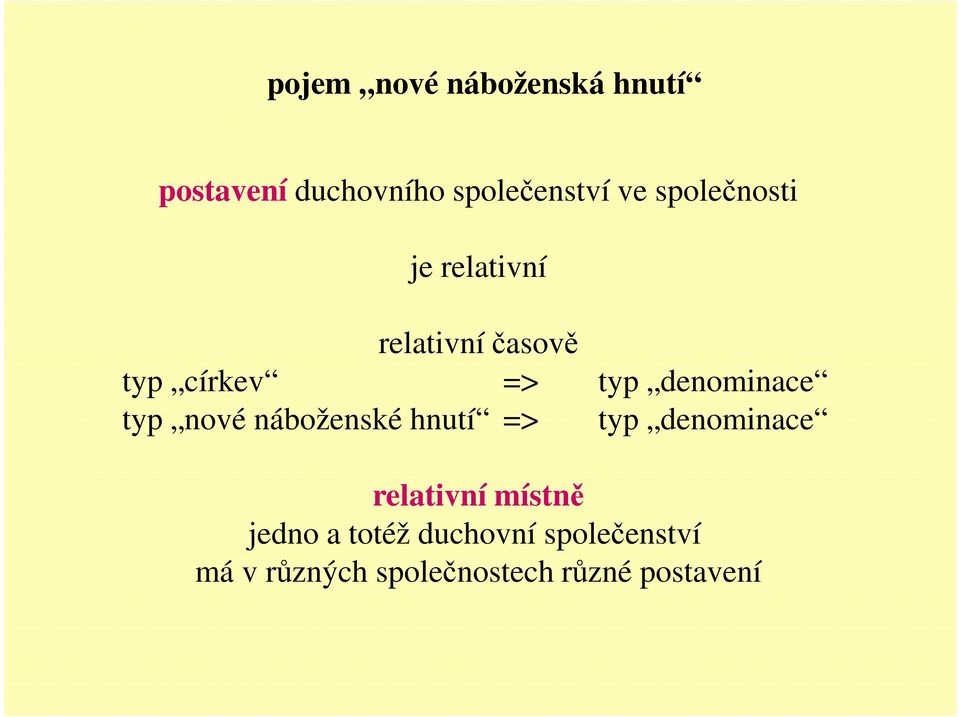 denominace typ nové náboženské hnutí => typ denominace relativní